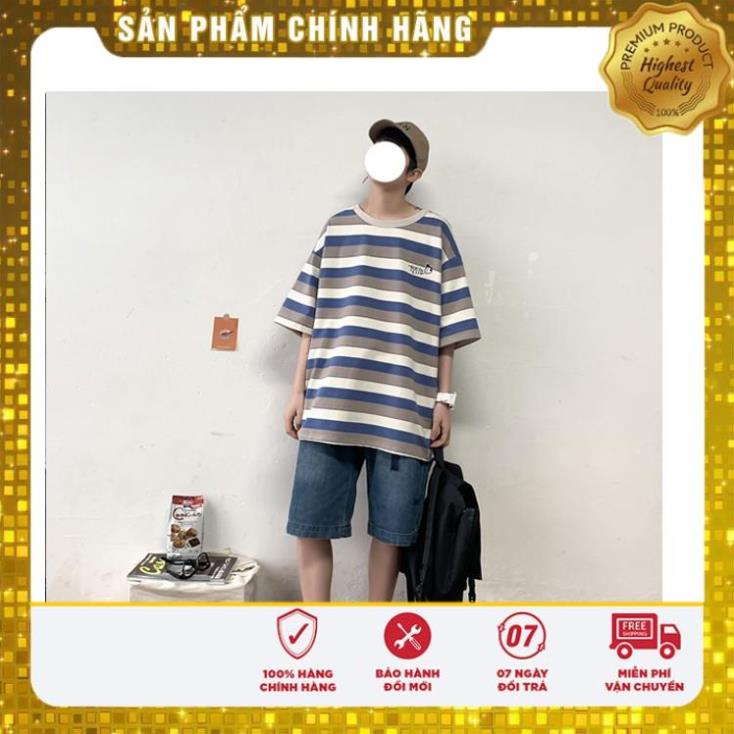 (FREE SHIP HOÀN XU) Áo Thun Unisex Kẻ Ngang Siêu Cute - Chất Cotton Thoáng Mát - Form Rộng Tay Lỡ - Phong Cách Hàn Quốc