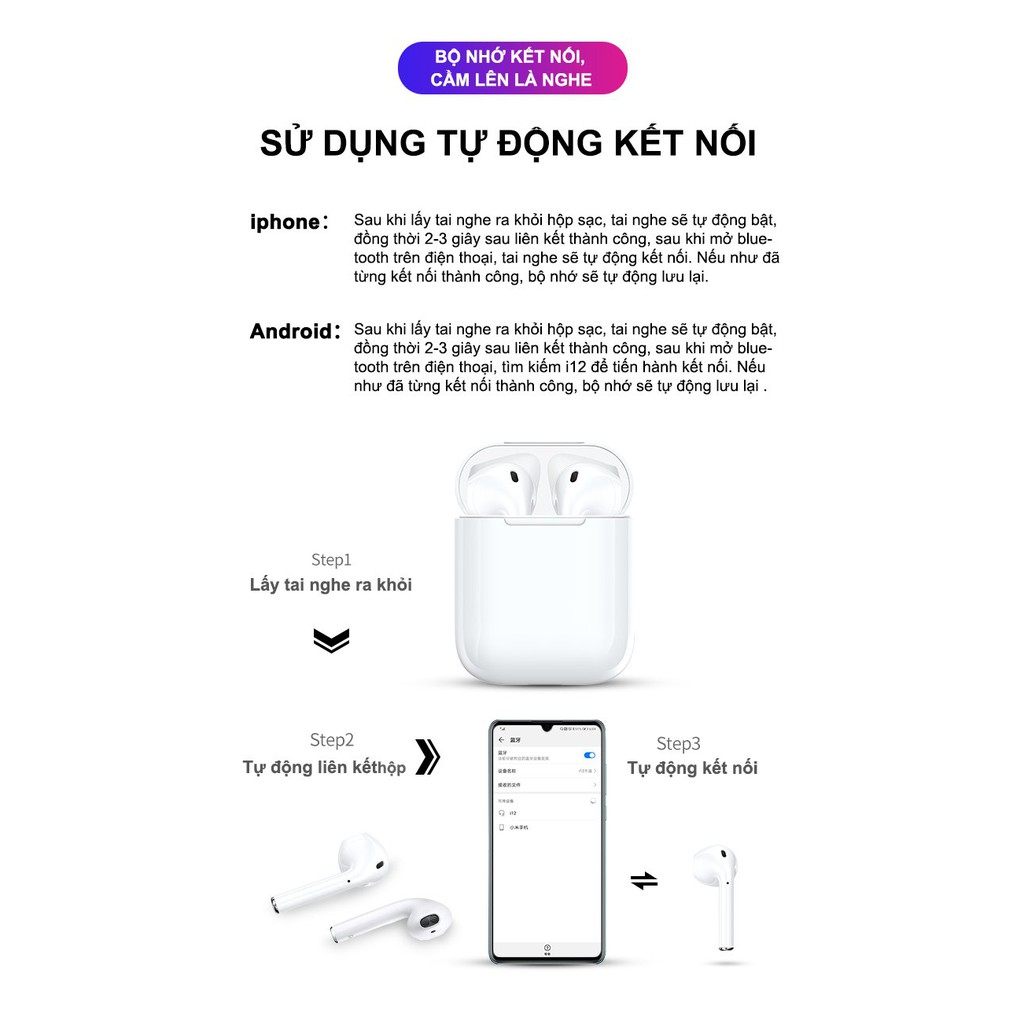 Tai Nghe Bluetooth Không Dây inpods12 nhiều màu - Tai Nghe Bluetooth Pin Trâu - Tai nghe bluetooth không dây INPODS 12