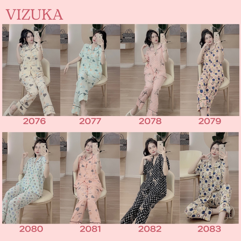 Đồ bộ nữ pijama nữ lụa tay ngắn quần dài chất liệu mango VIZUKA