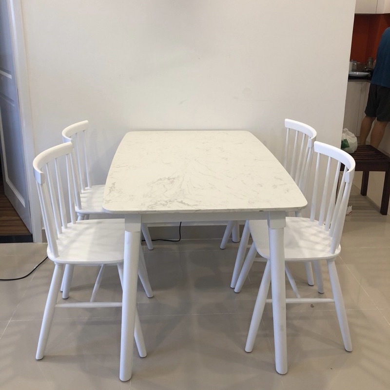 bộ bàn ăn song tiện hiện đại 4 ghế mặt bàn hoạ tiết vân đá chống ẩm hiệu quả Trường Mai Sài Gòn