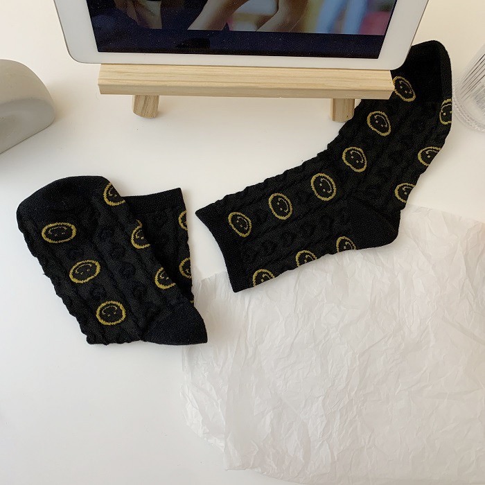 Vớ Cotton Trắng Cổ Vừa In Hình Mặt Cười Trái Tim Phong Cách Nhật Hàn Thời Trang Xuân Hè Cho Nữ