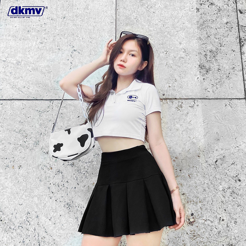 Áo croptop ôm cổ bẻ màu trắng Don't Kill My Vibe | Polo Basic Croptop | BigBuy360 - bigbuy360.vn