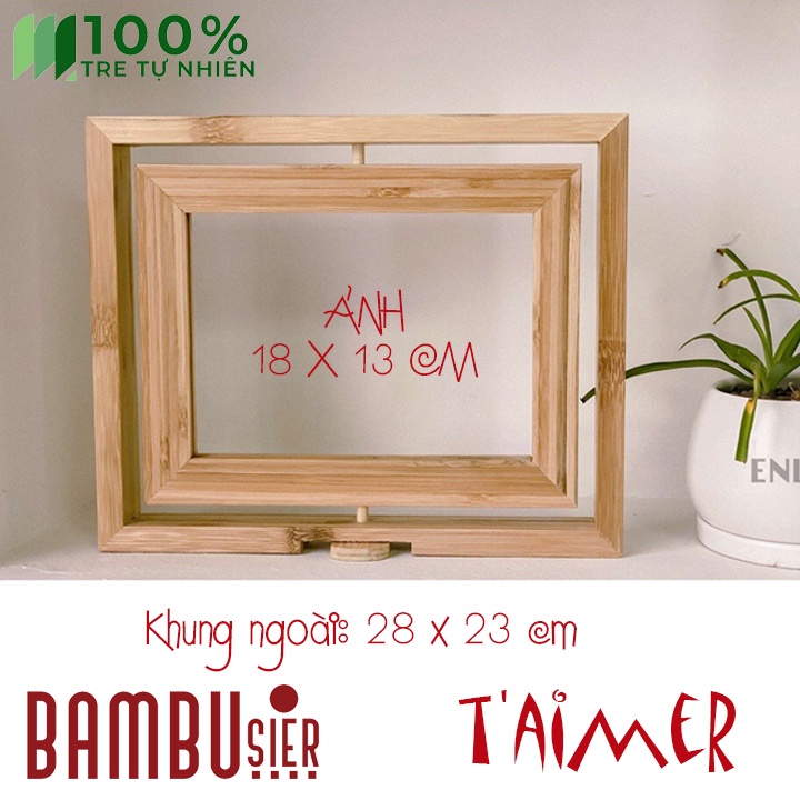 Khung ảnh xoay 360 độ để bàn trang trí bằng gỗ tre