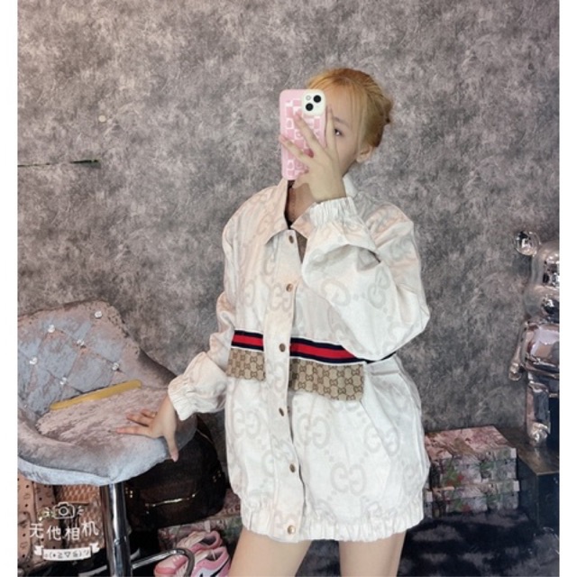 Áo khoác bomber kaki GG khóa cúc siêu hot 2023 - Hàng 1 Lớp