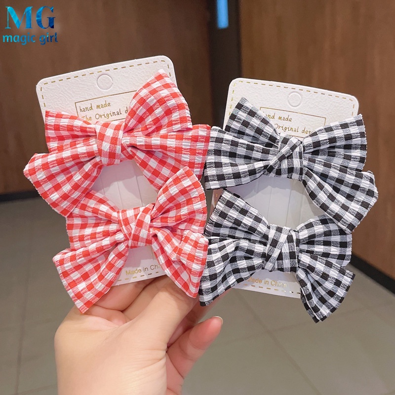 Set 2 Kẹp Tóc Nhỏ Kẻ Sọc Caro Dễ Thương Cho Bé Gái
