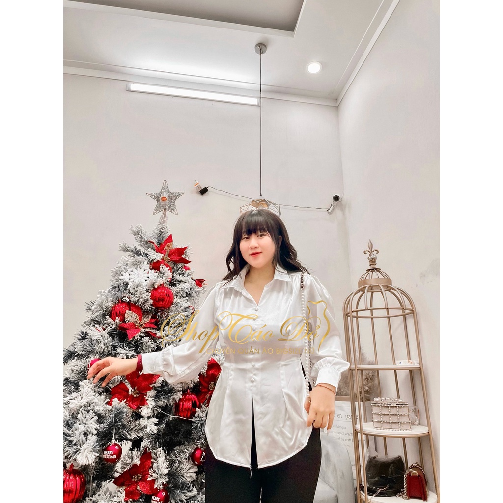 (TÁO ĐỎ BIGSIZE 55-90KG) Siêu phẩm áo sơ mi lụa khuy bọc xẻ tà cột nơ lưng tay dài A28 ( ảnh thật shop chụp 100%)