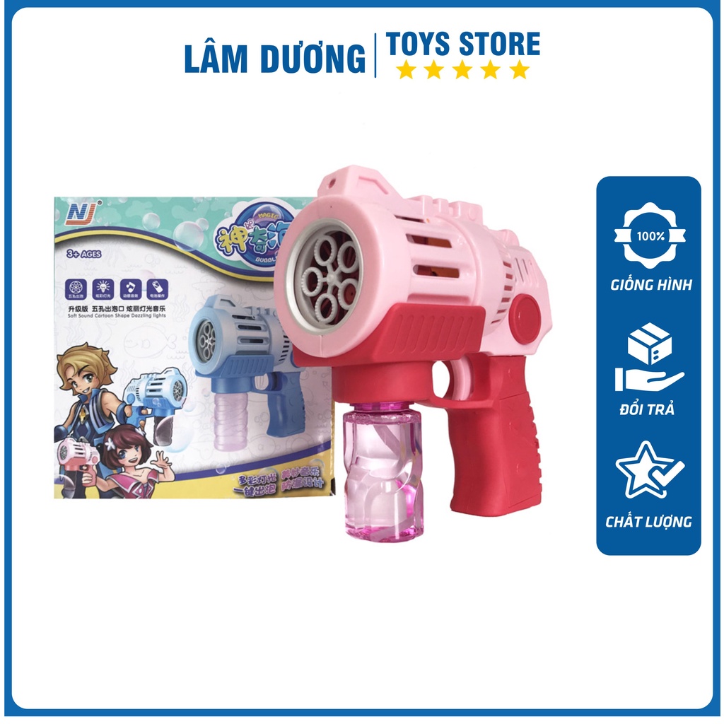 Súng Bắn Bong Bóng Xà Phòng 5 Nòng Có Đèn Có Nhạc, Máy Phun Thổi Bong Bóng Tự Động Dùng Pin - Đồ Chơi Trẻ Em Lâm Dương