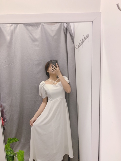 ĐẦM MAXI 2 DÂY CHÉO MÀU TRẮNG - T162