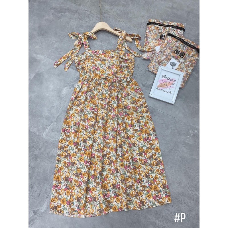 [Siêu Hot] Váy Maxi Hoa Vàng 2 Dây Buộc Nơ, Đầm Nữ Dáng Xoè Siêu Xinh Có Ảnh Thật Kèm Video | BigBuy360 - bigbuy360.vn
