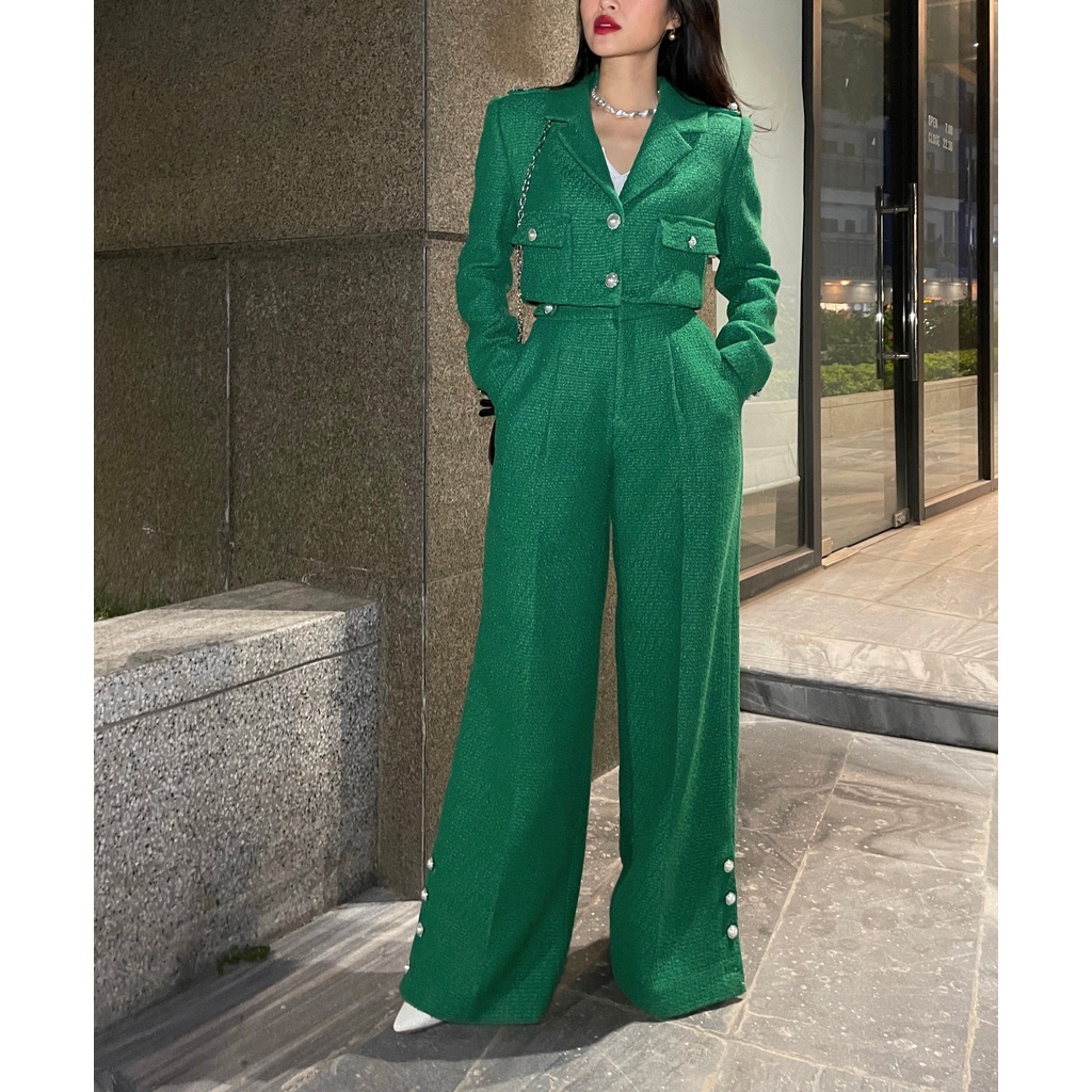 Set áo khoác tweed jacket và quần suông HUONG BOUTIQUE HBVEST168 | BigBuy360 - bigbuy360.vn