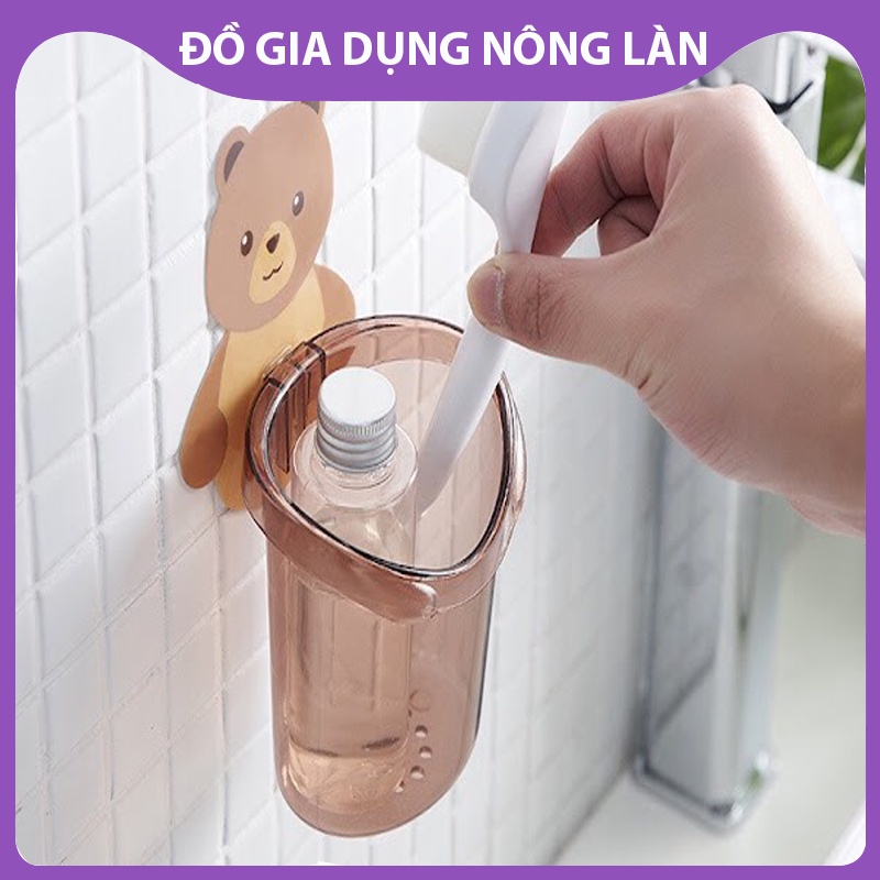 Cốc gấu dán tường đựng bàn chải đánh răng, đồ dùng nhà tắm hình gấu Có lỗ thoát nước tiện lợi NL Shop