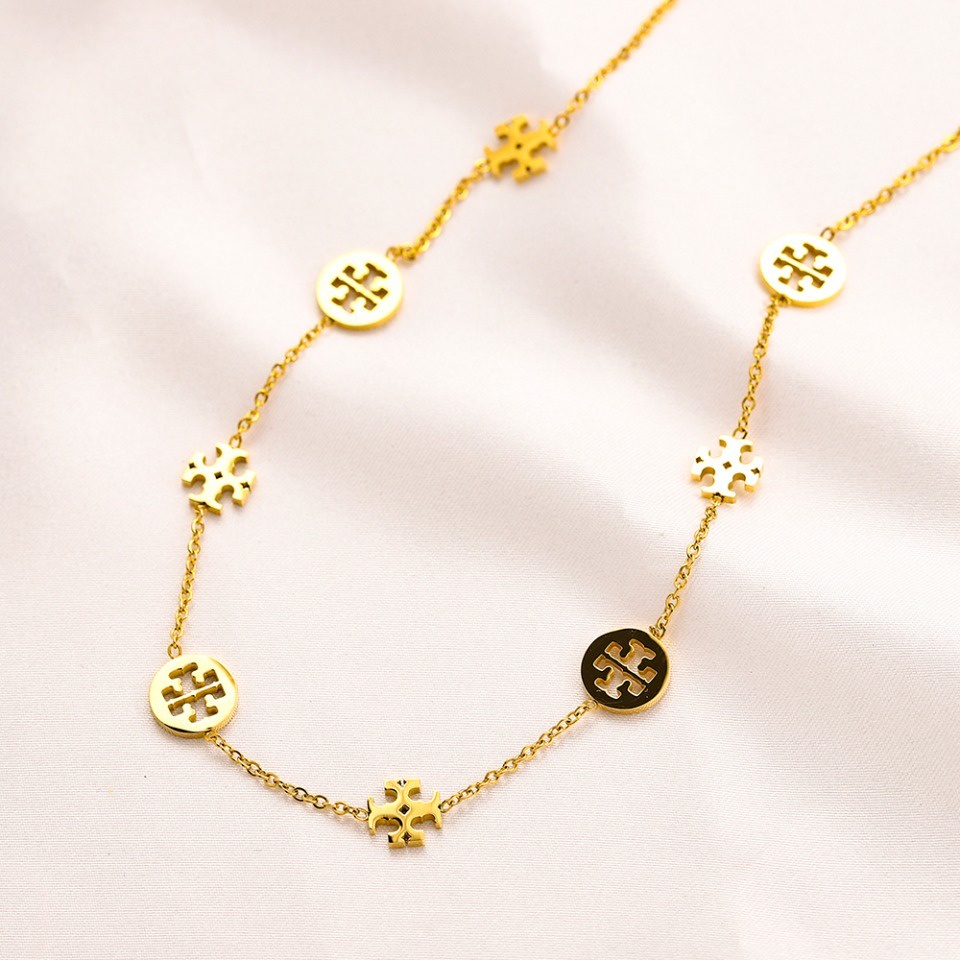 TORY BURCH Vòng cổ Thép Titan Mặt Chữ Logo TB Thời Trang Cho Nam Nữ
