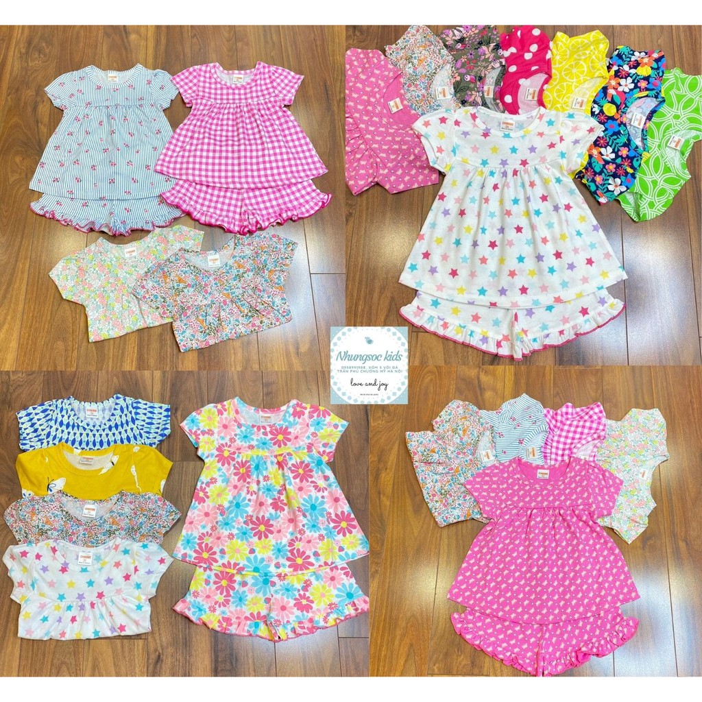 8-20kg Bộ bozip xuất dáng babydoll cổ bèo, quần cộc cho bé gái, hàng VNXK cực xinh BẢNG MÀU 1 - MẪU 2022