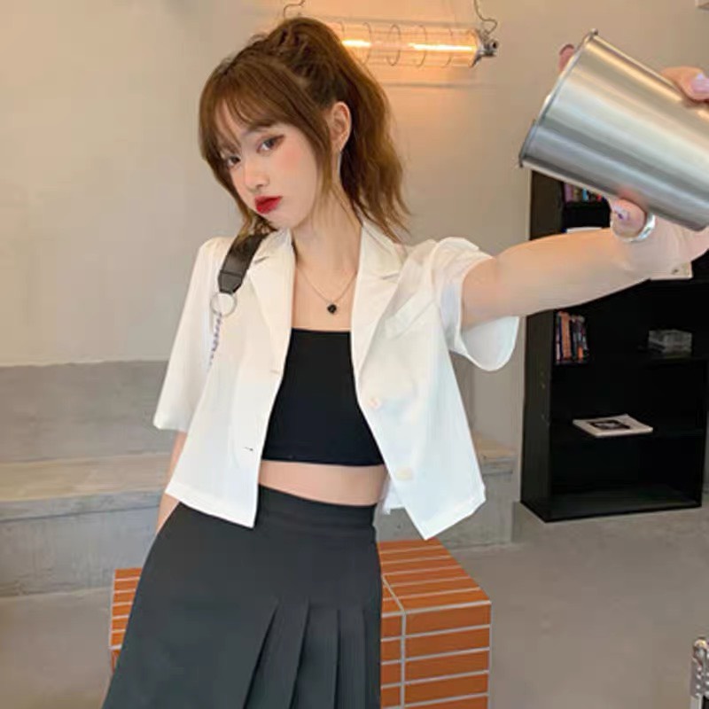 Áo Vest Croptop Nữ Ngắn Tay bigsize 87 kg_ Áo khoác Blazer nữ Chất Tuyết Mưa Tay Lỡ Dáng ngắn Phong Cách Hàn Quốc AV70