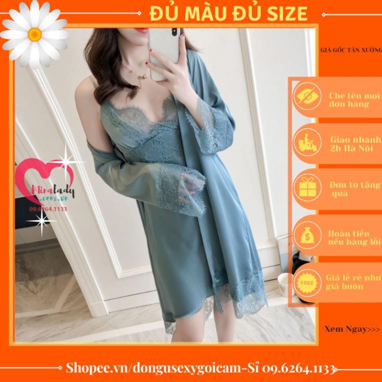 Váy Ngủ Hai Dây Lụa Satin Sexy Có Mút Ngực Cao Cấp Đầm Váy Mặc Nhà Gợi Cảm Quyến Rũ -Kèm Áo Choàng Ngủ Lụa Có Bán Lẻ  ྇