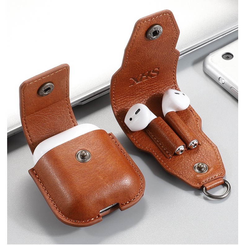 Bao Da Leather Dành cho Airpods 1/2 Kèm Túi Đựng Tai nghe
