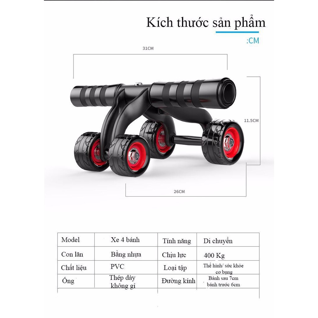 Con Lăn Tập Bụng 4 Bánh Cao Cấp