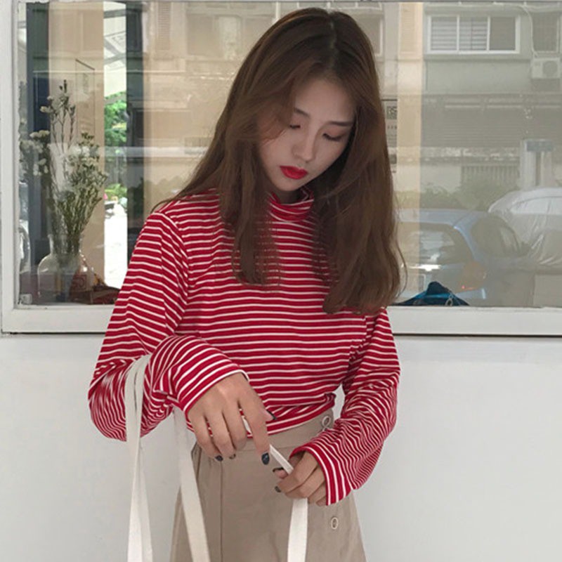 Áo Thun Nữ Sọc Ngang Dáng Rộng Kiểu Hàn Quốc