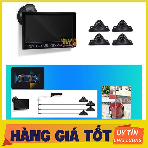Combo 4 Camera Quan Sát Quanh Xe + Màn Hình 7 Inch HD 1024x600P Phím Cảm Ứng