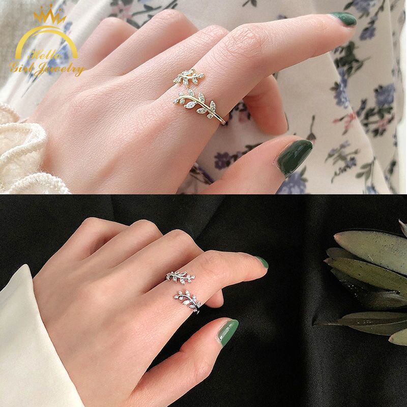 Nhẫn hình lá đính kim cương nhân tạo phong cách Hàn Quốc thời trang cho nữ