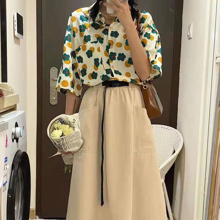 Áo Sơ Mi Vải Voan Tay Ngắn Dáng Rộng In Hoa Kiểu Hàn Quốc Xinh Xắn Cho Nữ