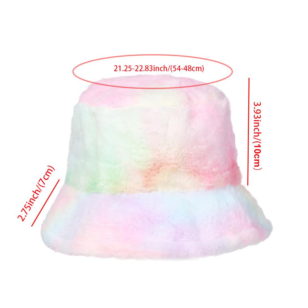 Nón Bucket Màu Nhuộm Cầu Vồng Giữ Ấm Mùa Đông Cho Nữ
