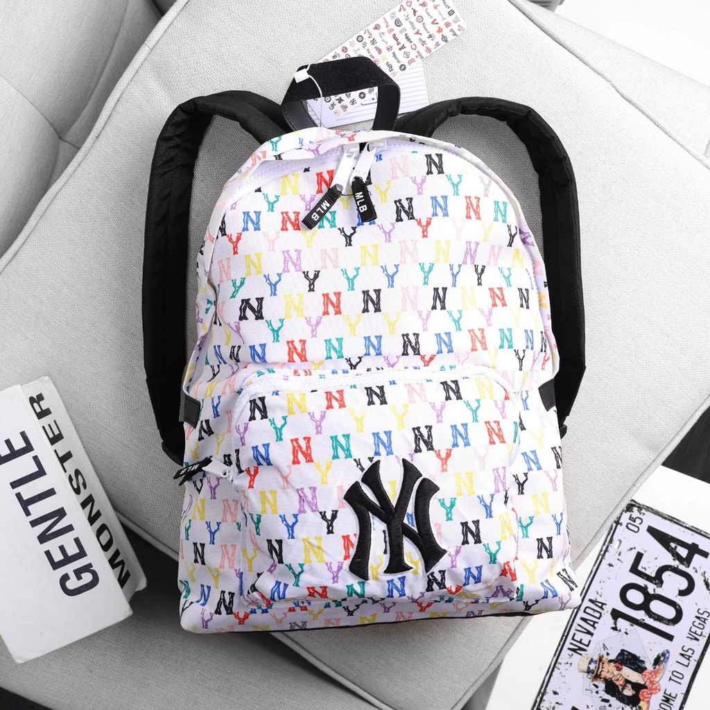 Balo MLB NY Trắng Monogram Backpack Full Tag Code