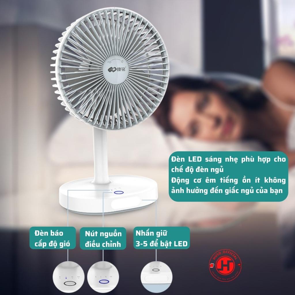 Quạt tích điện mini KM  quạt sạc tích điện tích hợp đèn ngủ thời gian sử dụng từ 4-10h pin 4500mAh - HUSO