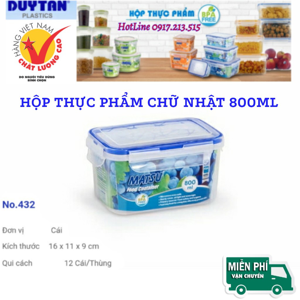 Hộp Đựng Thực Phẩm Chữ Nhật Matsu 800ml DUY TÂN