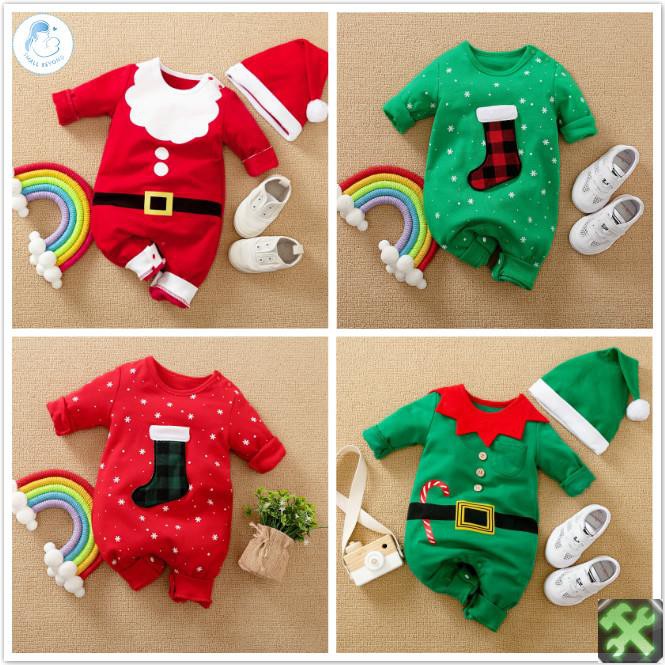 Bộ Áo Liền Quần Tay Dài In Hình Ông Già Noel Thời Trang Mùa Thu Cho Bé Trai