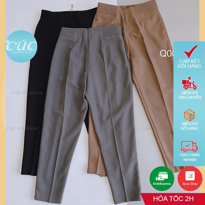 Quần baggy nữ Cúc Fashion quần begy lưng cạp cao vải from tây đẹp thời trang âu công sở dày dặn dài màu đen đi học Q0126