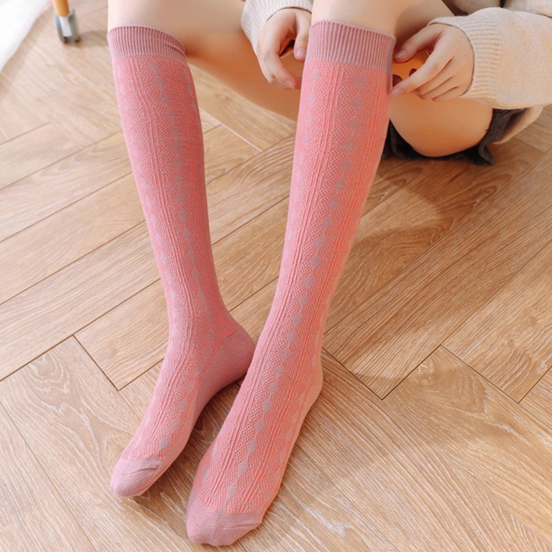 Youyo Vớ Cotton Cao Đến Đầu Gối Harajuku Kẻ Sọc Kim Cương Màu Trơn Cổ Điển Hàn Quốc Cho Nữ Sinh