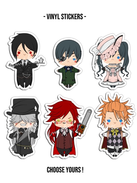 Sticker kuroshitsuji 30 cái ép lụa khác nhau có đề can bóc dán