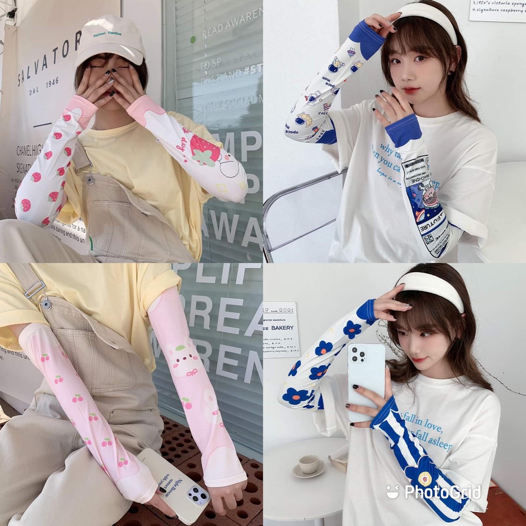 Găng tay chống nắng ống dài không xỏ ngón hoạ tiết dễ thương độc đáo nhiều màu Doria Dore cao cấp