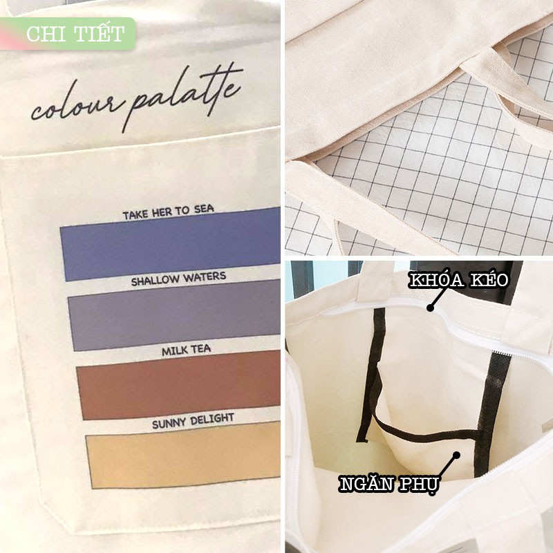 Túi Vải Đeo Vai Colour Palatte Ô Ngang Ngăn Ngoài TL Style Hàn