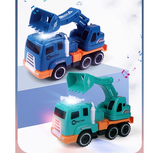 Xe cẩu phát nhạc và đèn LED giúp trẻ phát triển tư duy, máy xúc đồ chơi cho bé xoay 360 độ tự động tránh vật cản