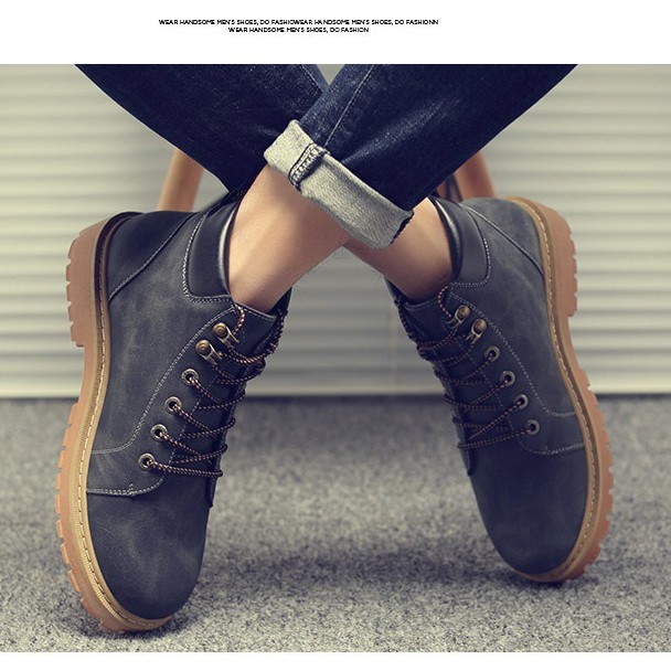 Giày Martin Nam Cổ Cao Siêu Chất Xám Khói BCC004