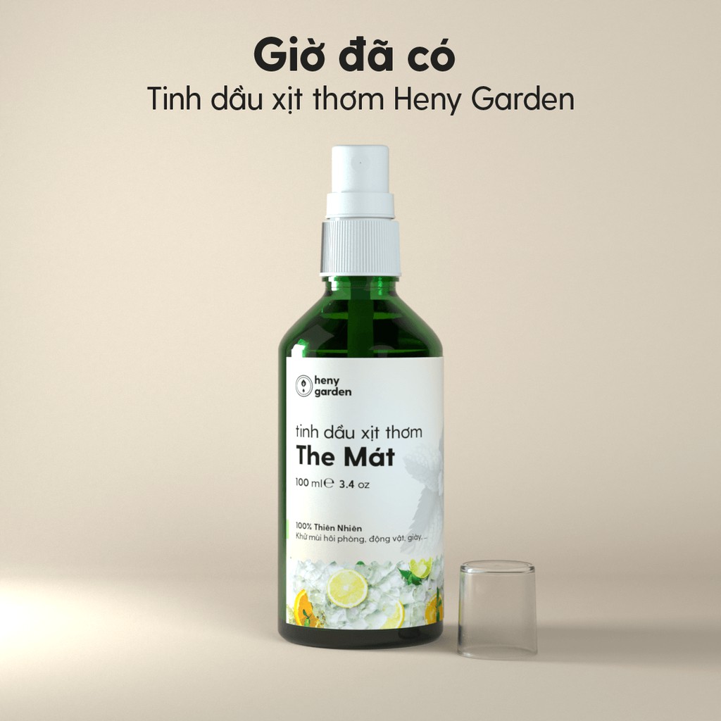 Xịt Thơm Hương The Mát 100ml | Khử Mùi Phòng, Mùi Hôi Giày, Diệt Khuẩn | Tặng Tinh Dầu Mẫu Thử | Heny Garden
