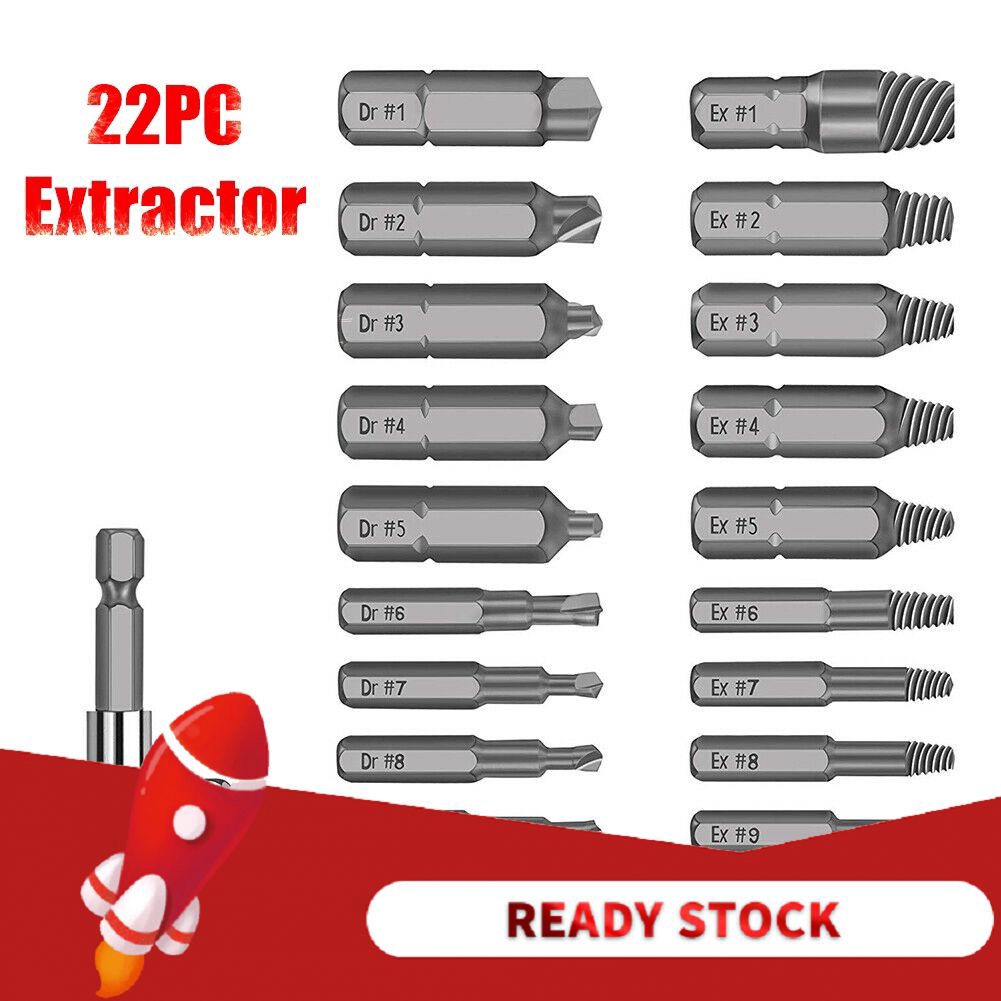 ⌂⌂ 22PCS Damaged Stripped Screw Extractor Speed Out Drill Bits Broken Remover Bolt Tool Set 【Goob】