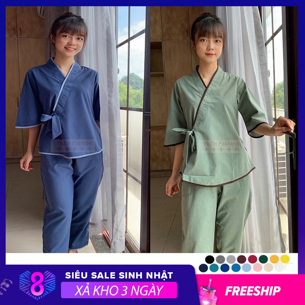 Bộ xéo nơ vải Hàn Quốc thấm hút mồ hôi - Quần áo đi chùa giá rẻ_Yuzin Store