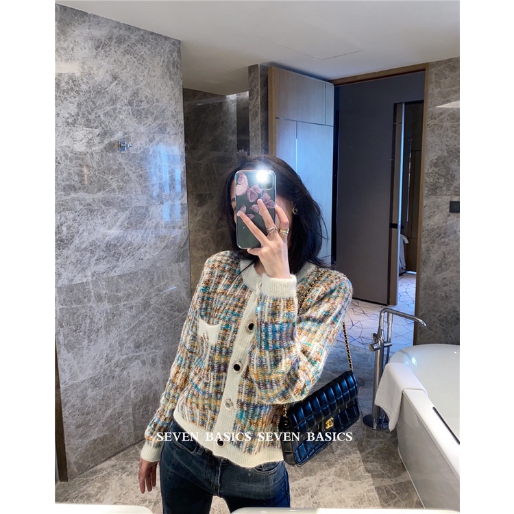 Áo cardigan dệt kim kẻ sọc màu cầu vồng thời trang mùa thu cho nữ | BigBuy360 - bigbuy360.vn