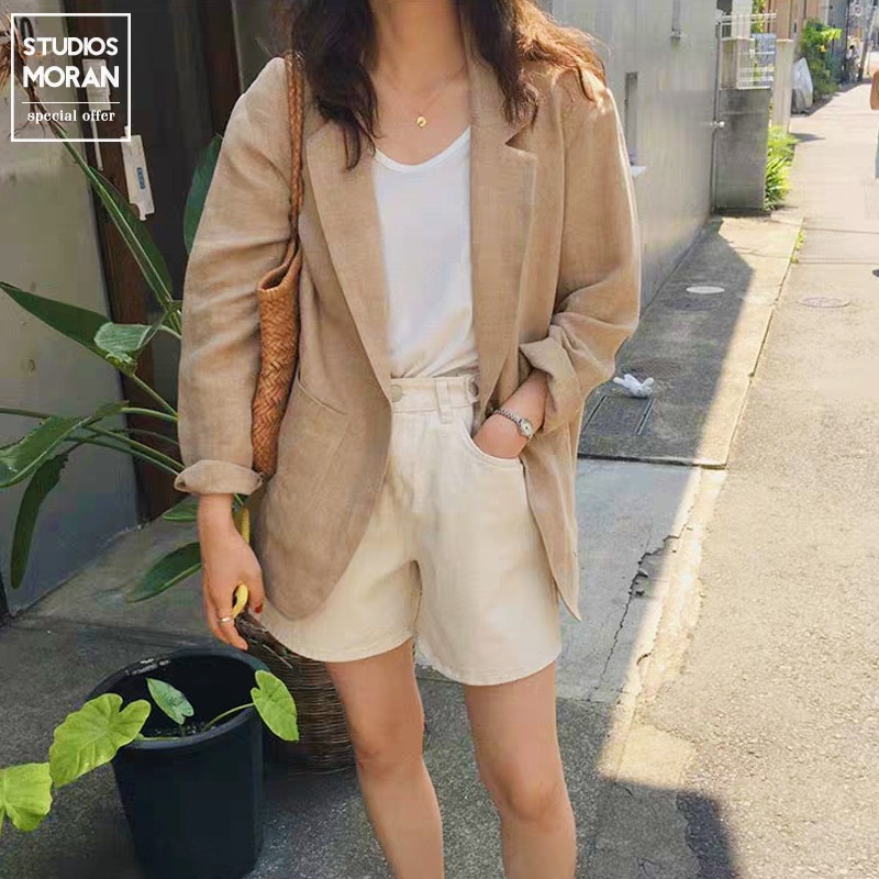Áo khoác Blazer MORAN mỏng nhẹ mùa thu style vintage nhẹ nhàng vải lanh 8936 | BigBuy360 - bigbuy360.vn