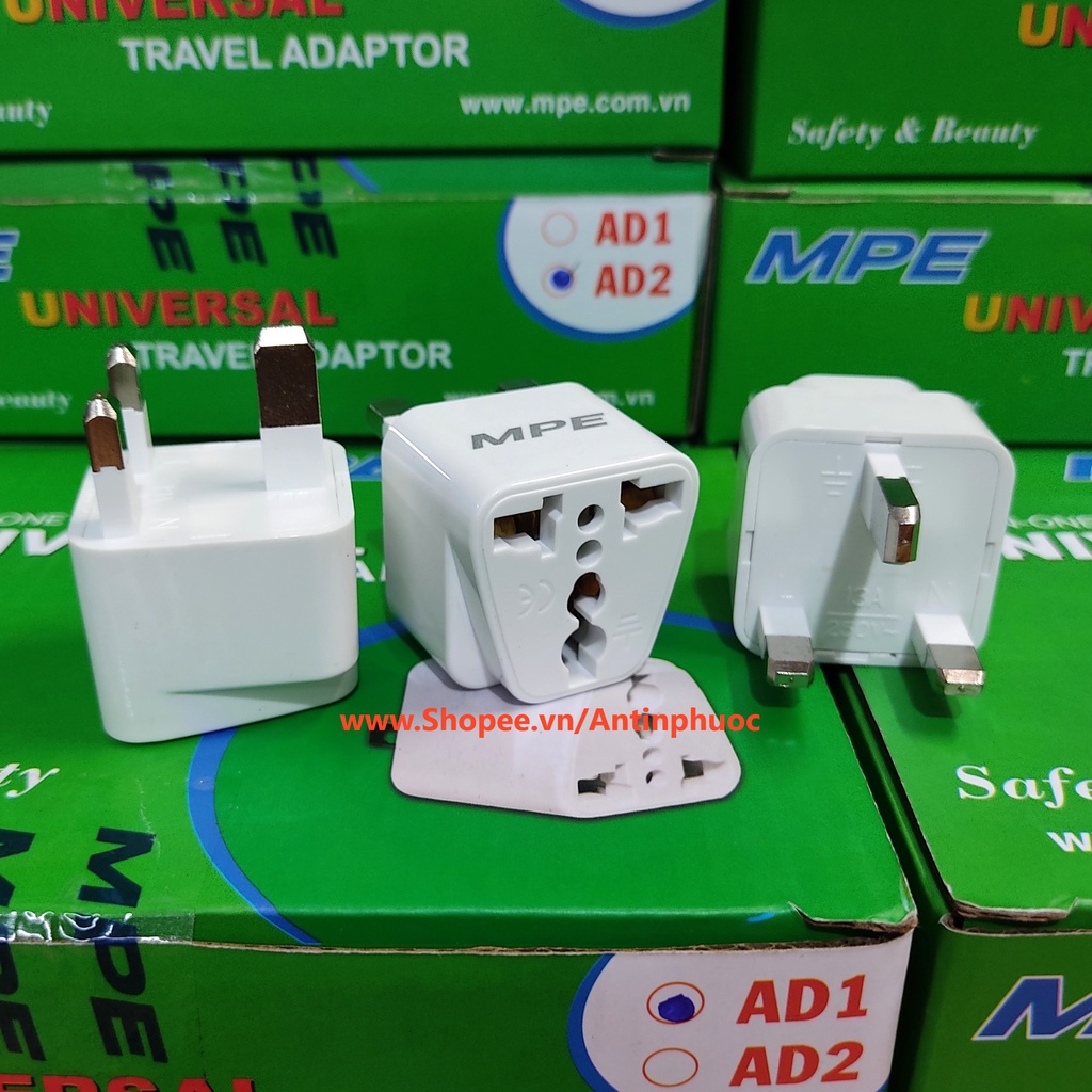 PHÍCH CẮM CHUYỂN ĐỔI 3 CHÂN KIỂU ANH SANG Ổ ĐA NĂNG MPE - Đầu nối 3 chấu sang 2 chấu, phích 1 chia ra hai , ổ chia AD2