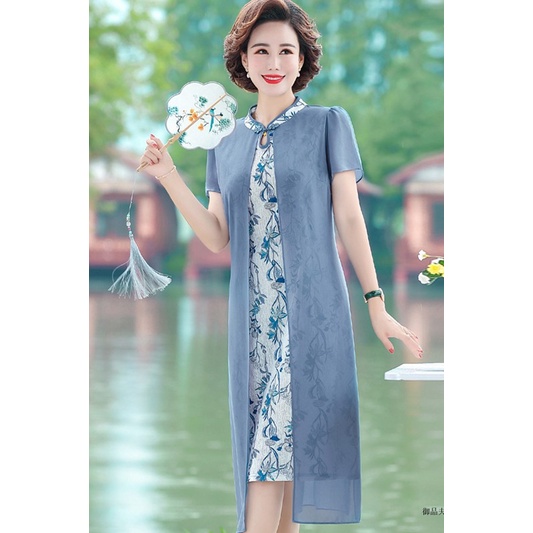 Đầm Sườn Xám Cách Tân Bằng Vải Voan Thời Trang Mùa Hè Dành Cho Phụ Nữ Trung Niên