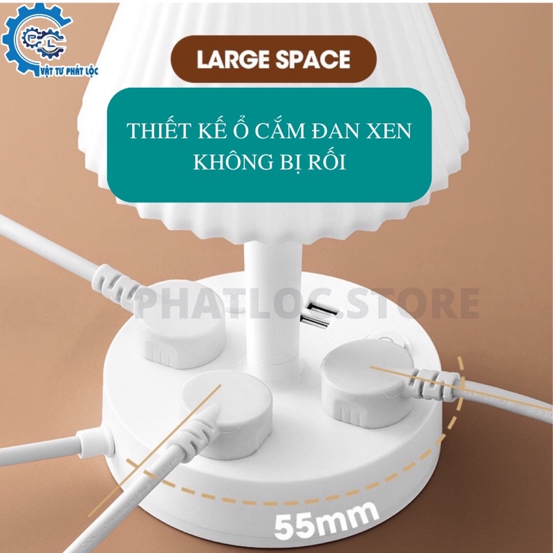 Đèn Ngủ Để Bàn Sọc Đa Năng Kiêm Ổ Cắm Sạc USB- 3 Chế Độ Ánh Sáng, Sạc Nhanh, Ổ Chịu Tải 2500W
