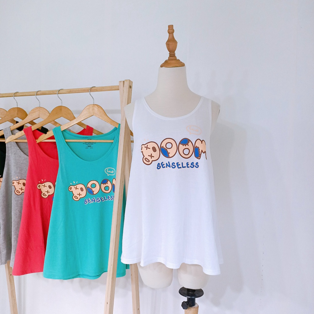 Áo ba lỗ nữ dáng xòe form rộng giấu bụng in chữ boom đơn giản thun cotton mặc mát tanktop 3 lỗ thun giấy mặc nhà