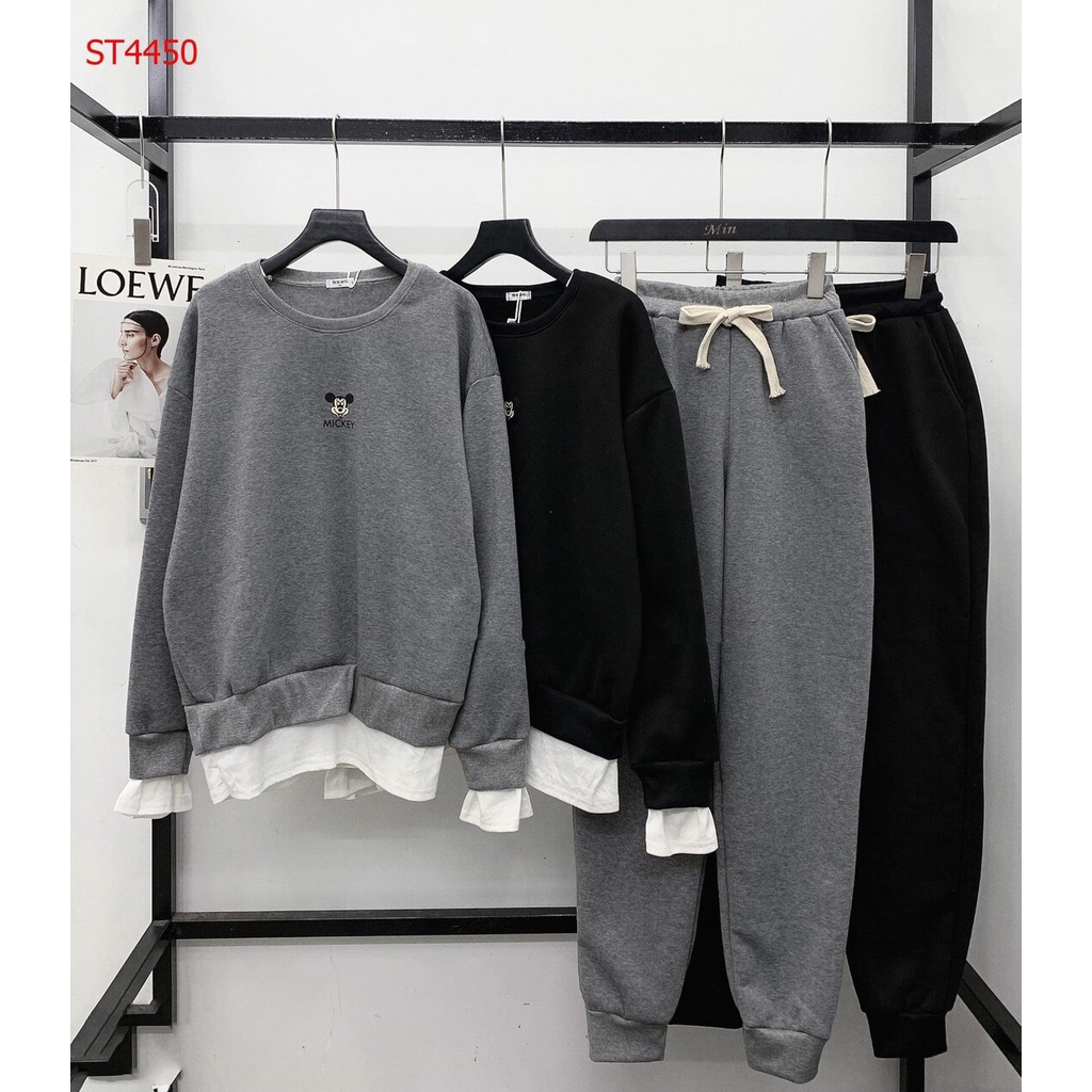 Bộ nỉ nữ mùa đông phối bèo mickey