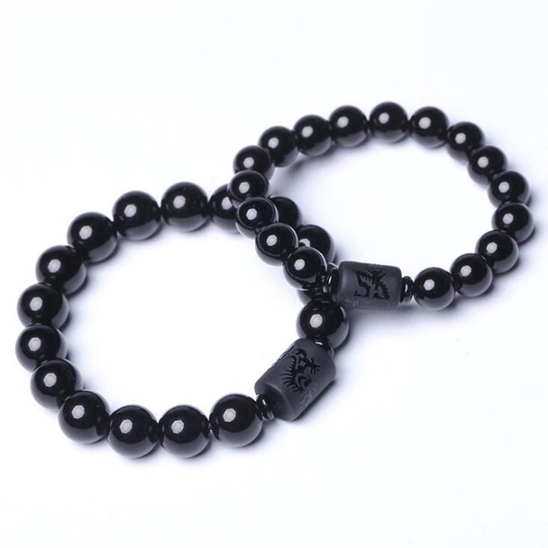 Vòng Tay Chuỗi Hạt Đá Obsidian Màu Đen Kích Thước 6/8/10/12mm Phong Cách Unisex
