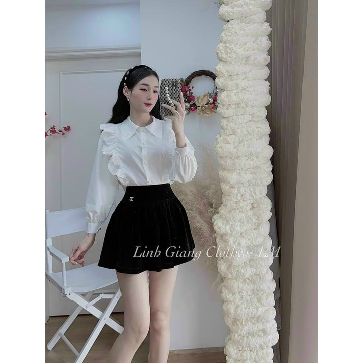 áo sơ mi tay bồng cổ bèo khuy ngọc tiểu thư kaca shop