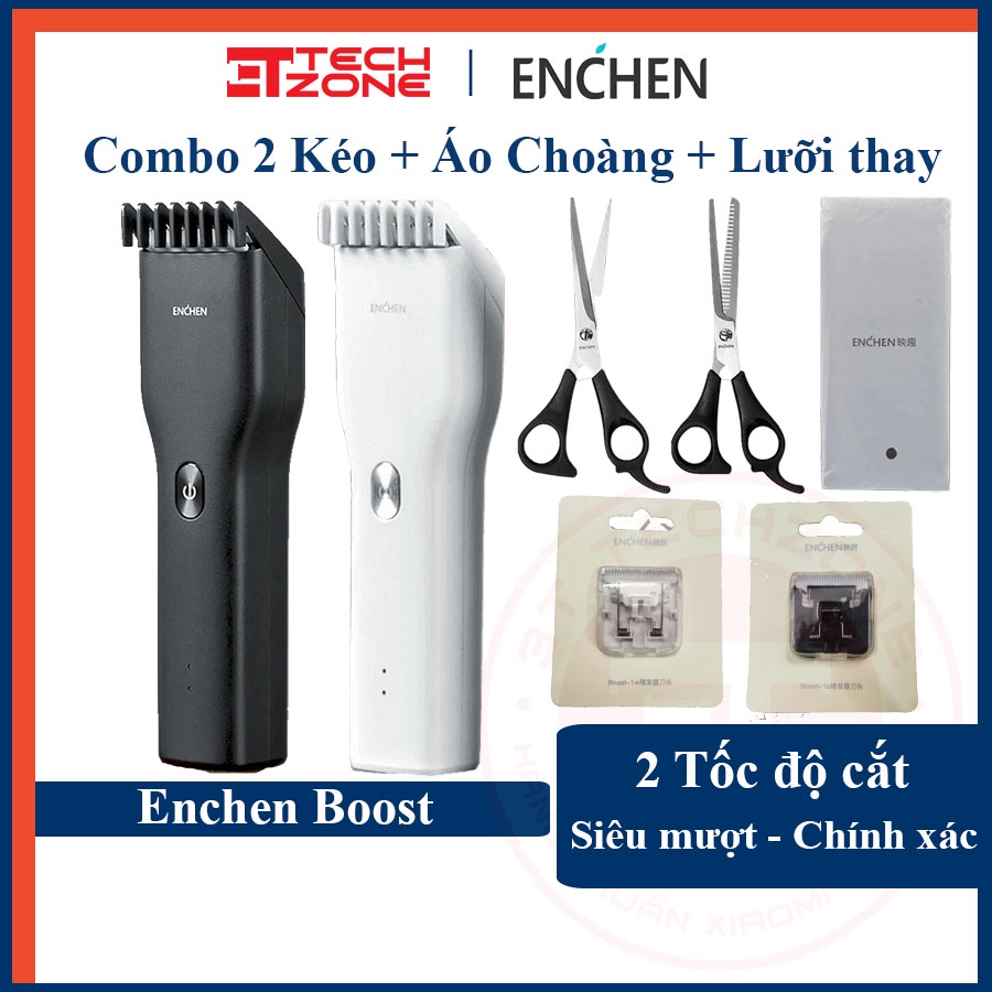 Tông đơ cắt tóc Enchen Boost  có bộ kèm 2 kéo cắt và áo choàng